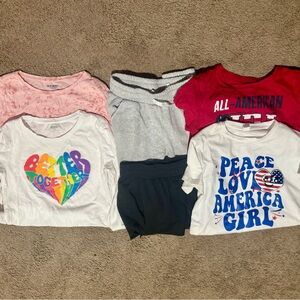 Girls Size 10 Clothing Bundle Lot 6 Pieces Long & Short Tees Joggers Shorts